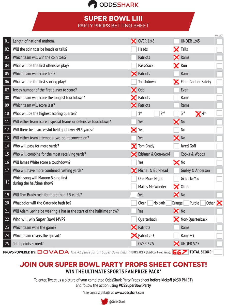 Final Answer Key For Our #Ossuperbowlparty Props Sheet: throughout Oddsshark Super Bowl Prop Bets Printable