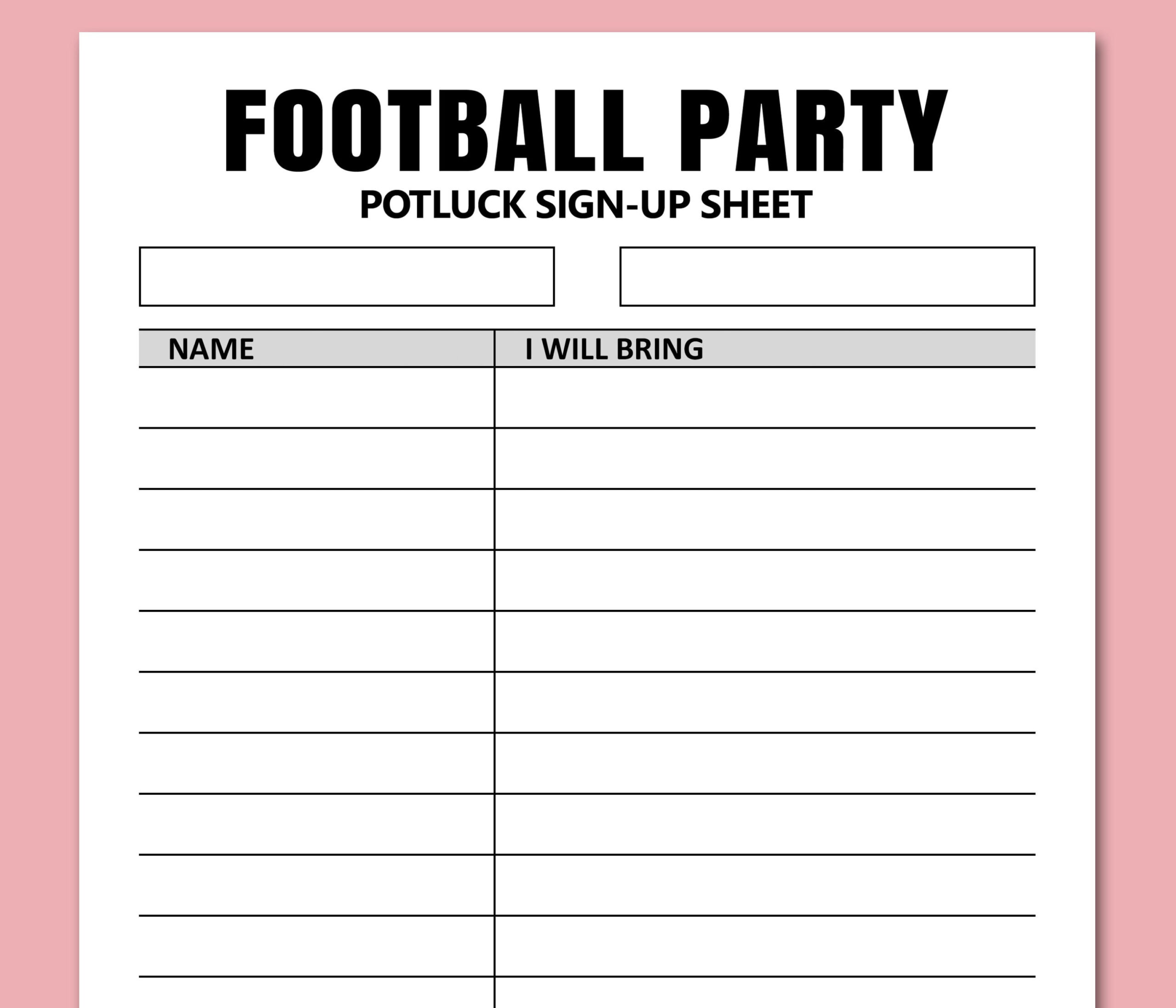 Football Party Potluck Sign Up Sheet Printable, Signup Form For within Free Printable Super Bowl Potluck Sign Up Sheet