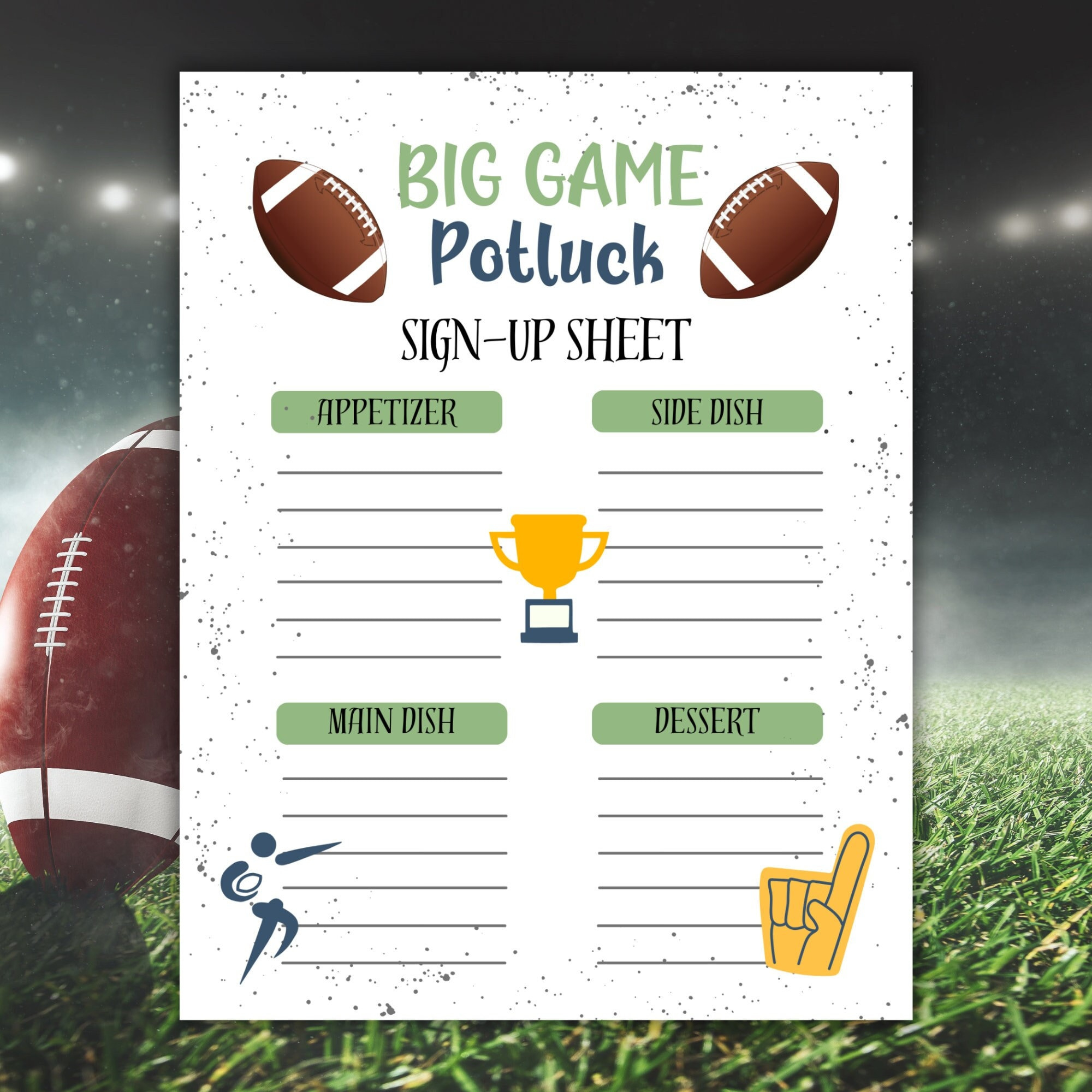 Football Potluck Sign Up Sheet, Big Game Menu, Potluck Sign Up regarding Free Printable Super Bowl Potluck Sign Up Sheet