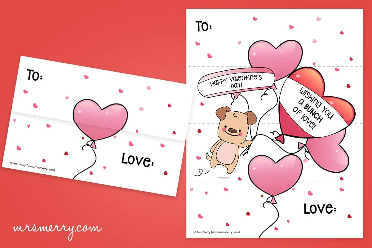 Free Folding Surprise Heart Printable | Mrs. Merry throughout Printable Folding Valentine Cards