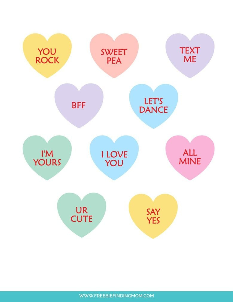 Free Printable Original Conversation Hearts Sayings regarding Printable Valentine Hearts With Sayings