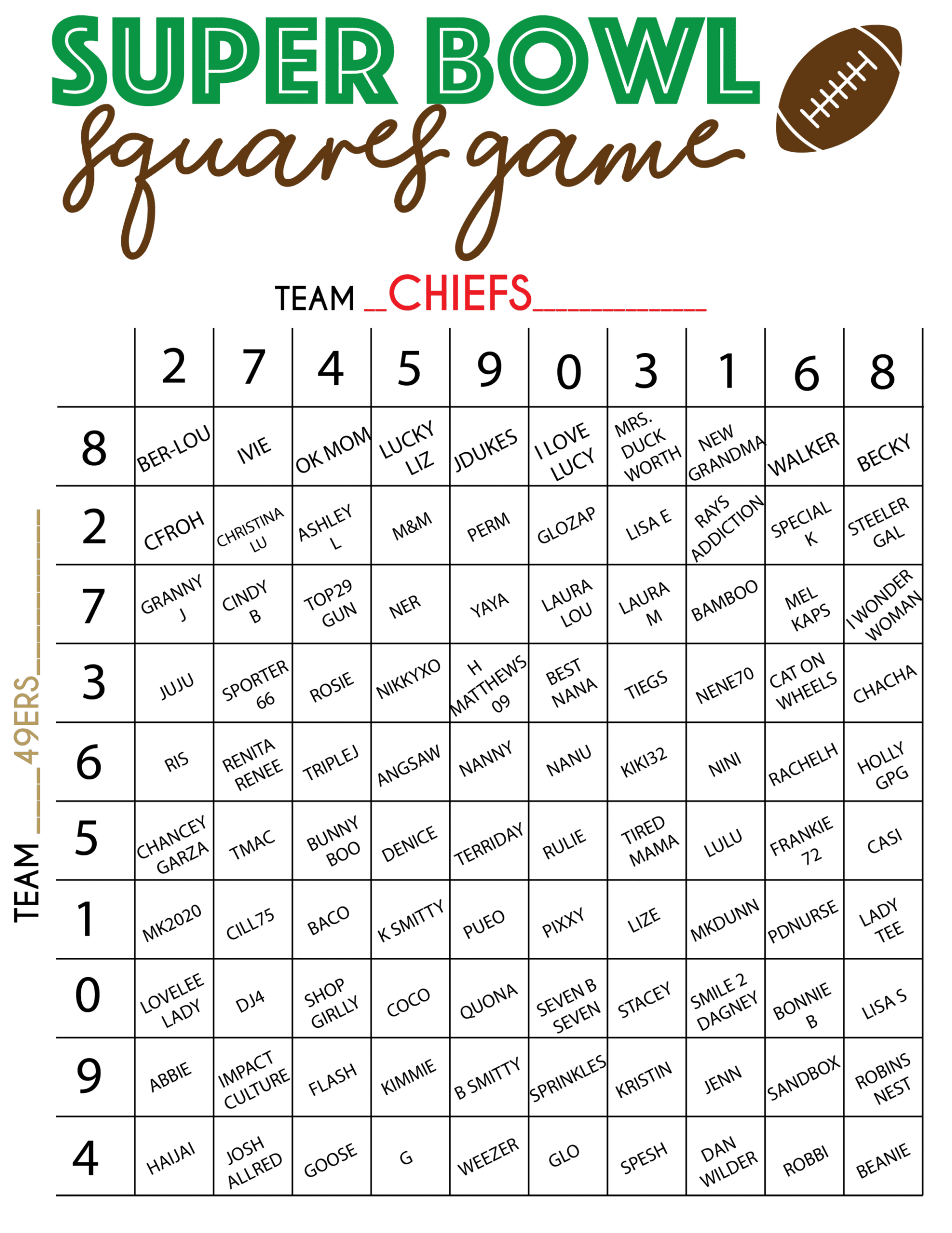 Free Printable Super Bowl Squares Template - Play Party Plan throughout Printable Super Bowl Boxes