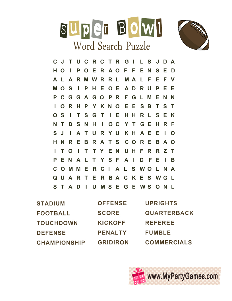 Free Printable Super Bowl Word Search Puzzle with regard to Free Printable Super Bowl Word Search