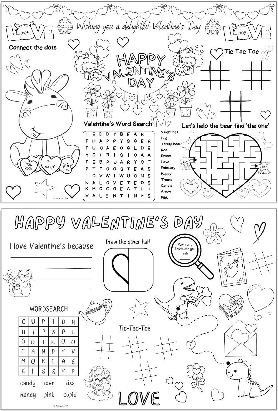 Free Printable Valentine&amp;#039;S Day Activity Placemats - The Artisan Life with Printable Valentine&amp;amp;#039;s Day Placemats