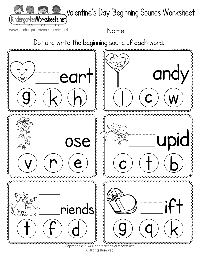Free Printable Valentine&amp;#039;S Day Beginning Sounds Worksheet pertaining to Free Printable Valentine Day Worksheets