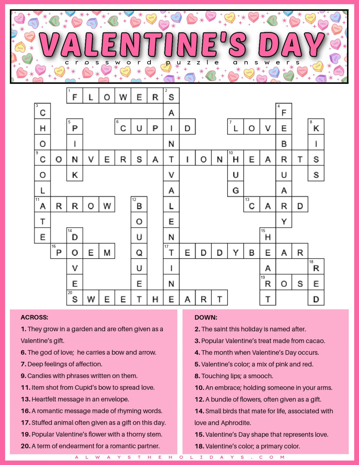 Free Printable Valentine'S Day Crossword Puzzle (Pdf & Jpg) regarding Valentine'S Day Crossword Puzzle Free Printable