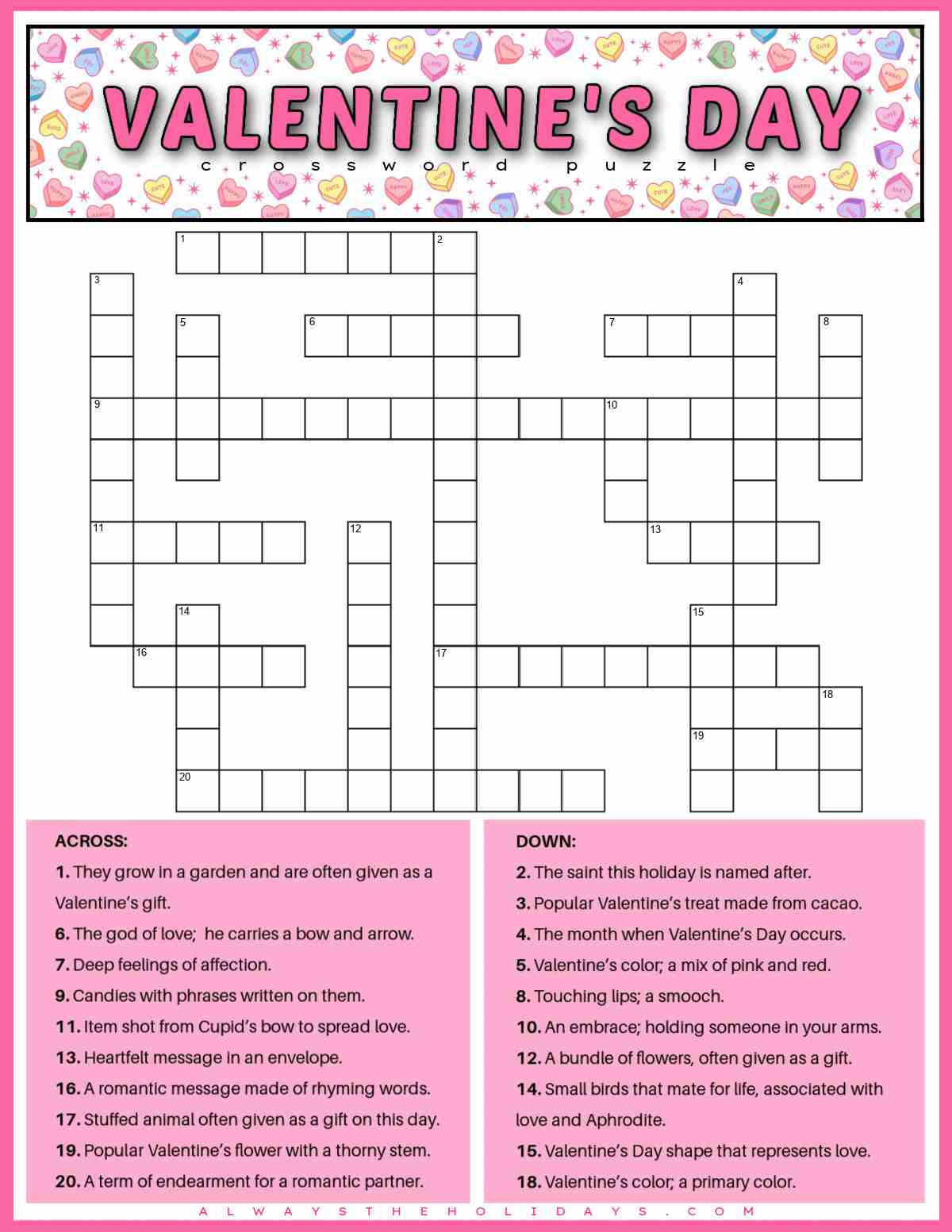 Free Printable Valentine&amp;#039;S Day Crossword Puzzle (Pdf &amp;amp; Jpg) within Printable Valentine&amp;#039;S Day Crossword Puzzle For Adults