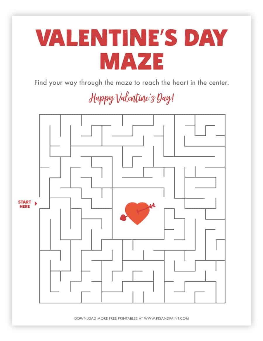 Free Printable Valentine'S Day Maze - Pjs And Paint inside Printable Valentine Mazes For Kids