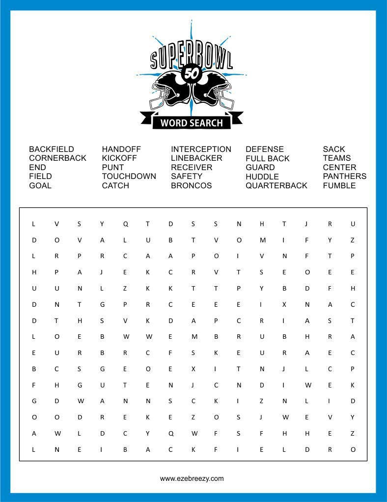 Free Super Bowl Word Search Printable in Printable Super Bowl Word Search