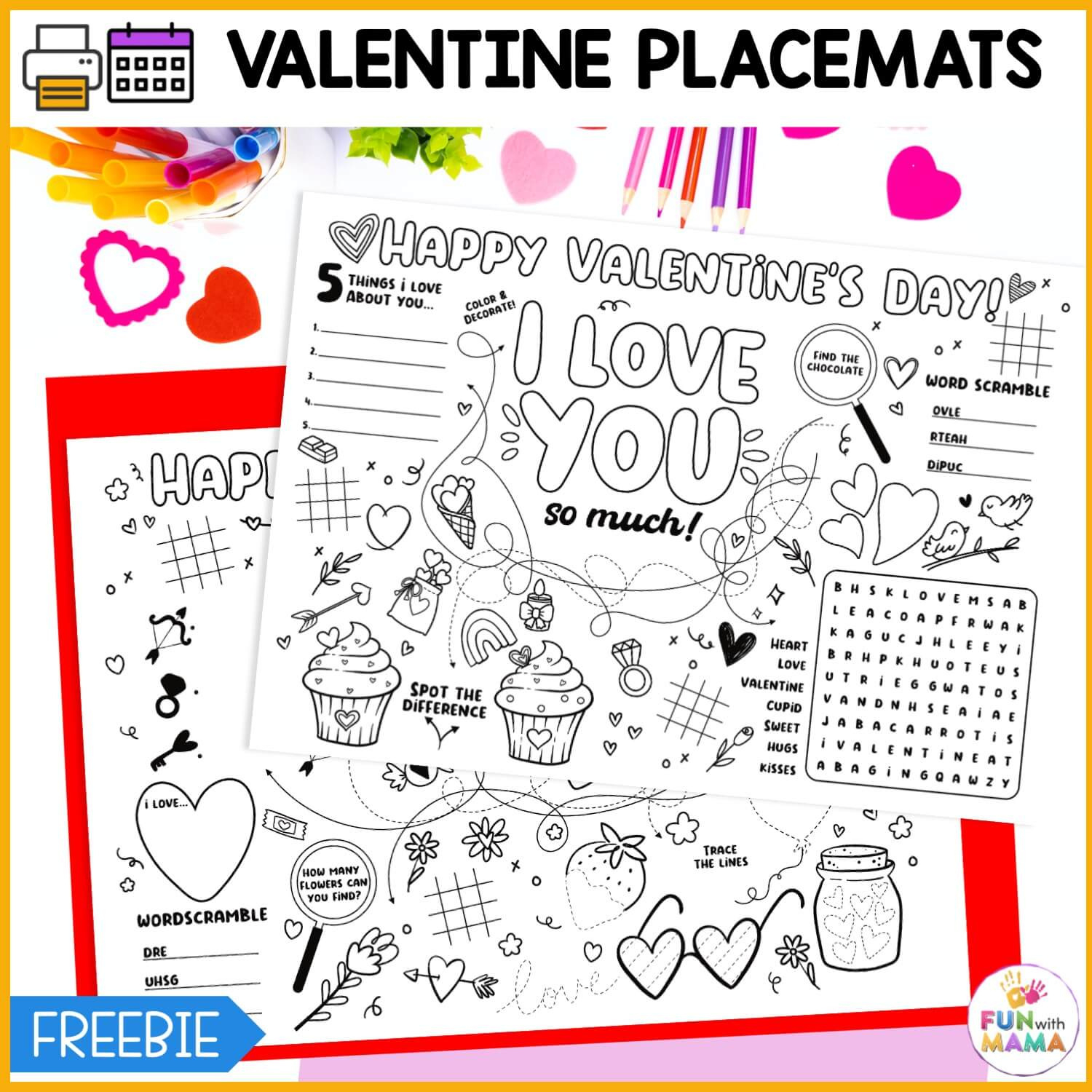 Free Valentine Coloring Placemats - Fun With Mama intended for Printable Valentine&amp;amp;#039;s Day Placemats