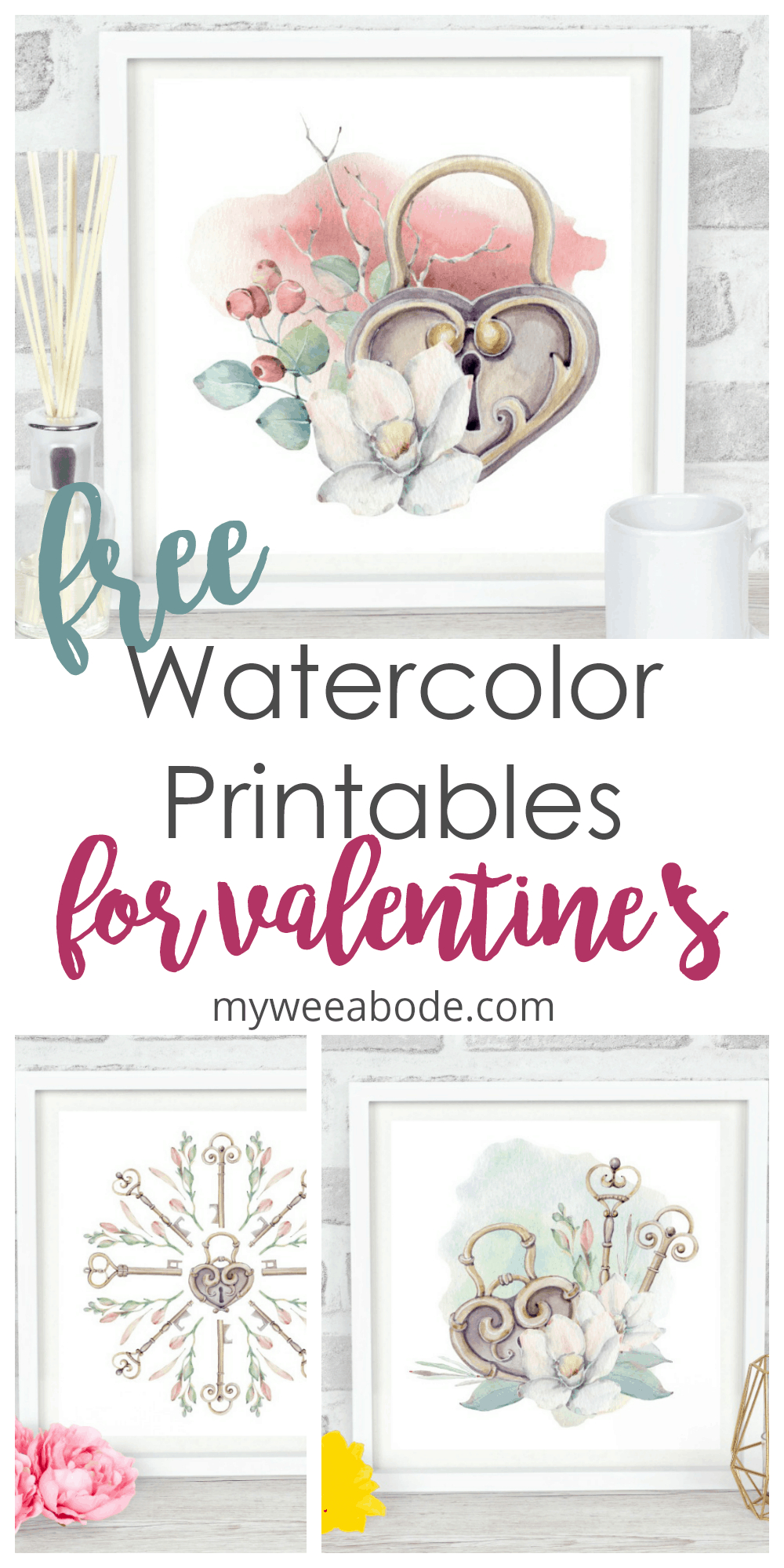 Free Valentine Watercolor Wall Art - regarding Printable Valentine Art