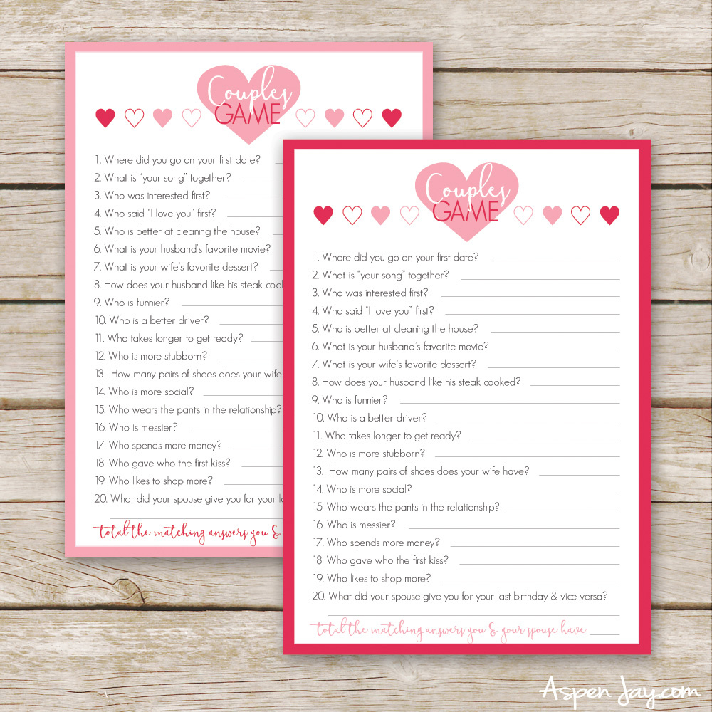 Free Valentines Couples Game Cards - Aspen Jay regarding Printable Valentine Games For Adults