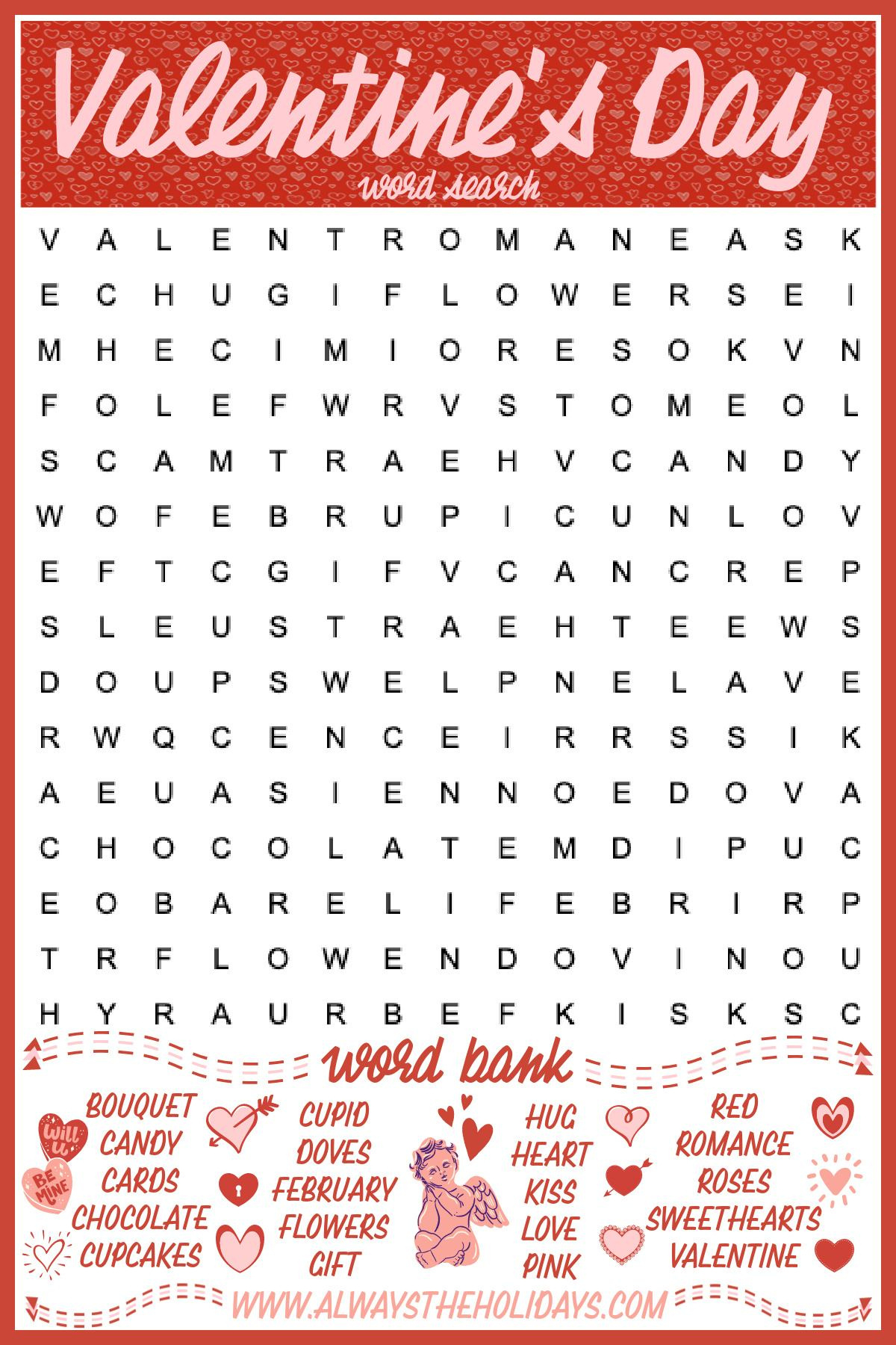 Free Valentine'S Day Word Search Printable - Answer Key Included with Free Printable Valentines Word Search