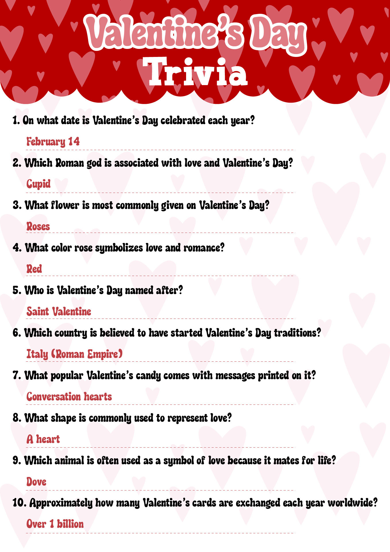 Gifts For Old People Over 80 Valentine&amp;#039;S Day Trivia Questions And inside Valentines Day Trivia Questions and Answers Printable