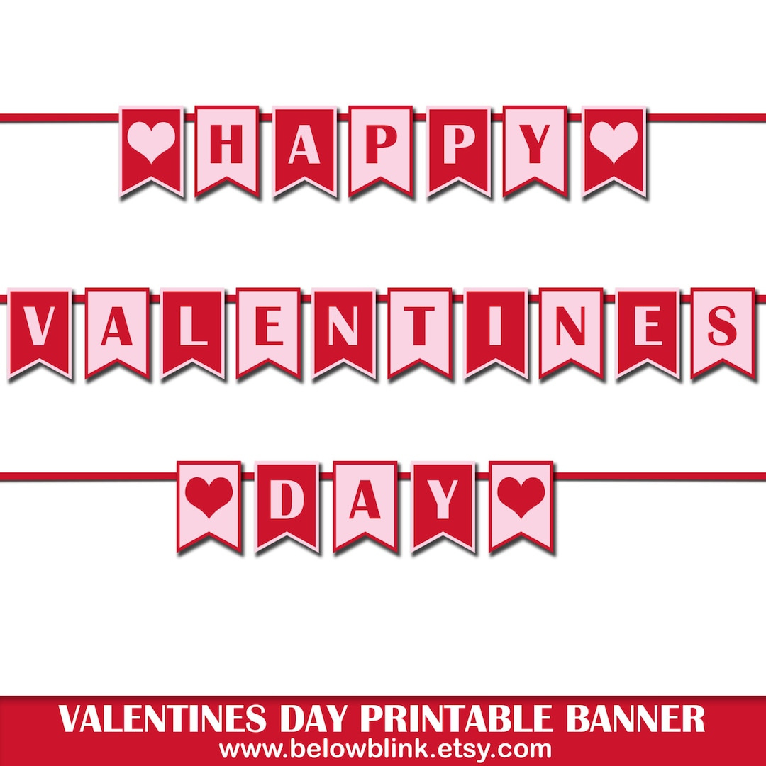 Happy Valentines Day Banner, Printable Photo Prop Banner in Printable Happy Valentines Day Sign