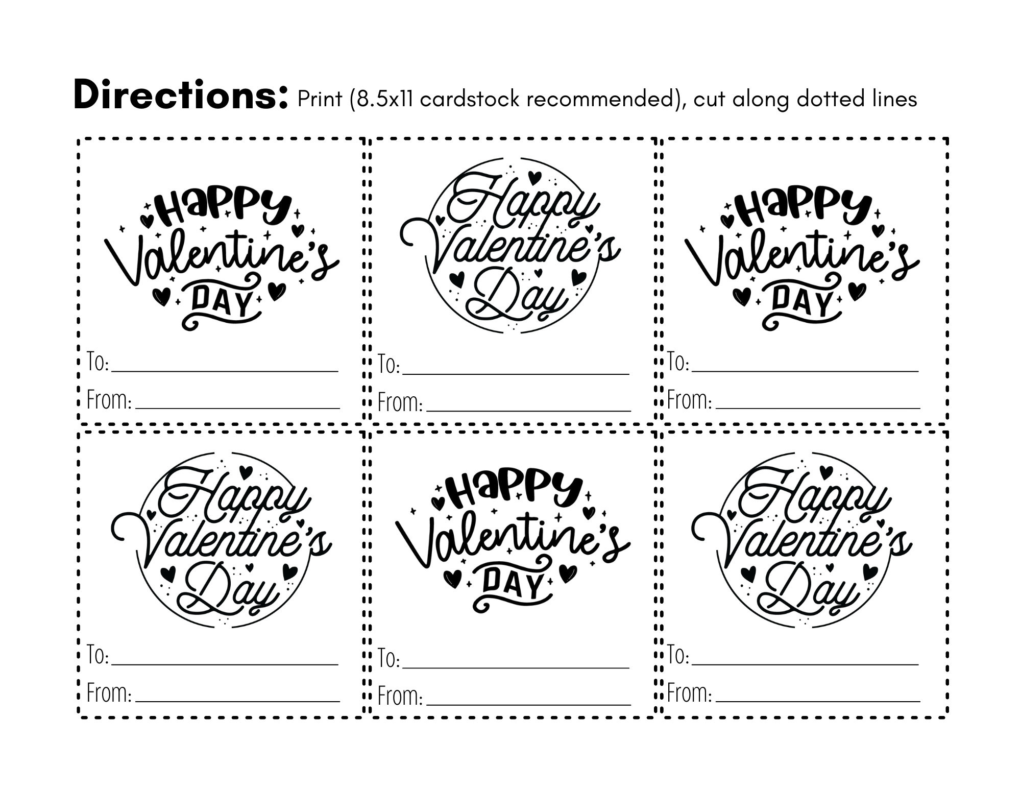 Happy Valentine&amp;#039;S Day Printable Cards Circular Black And White throughout Printable Black And White Valentines Day Cards