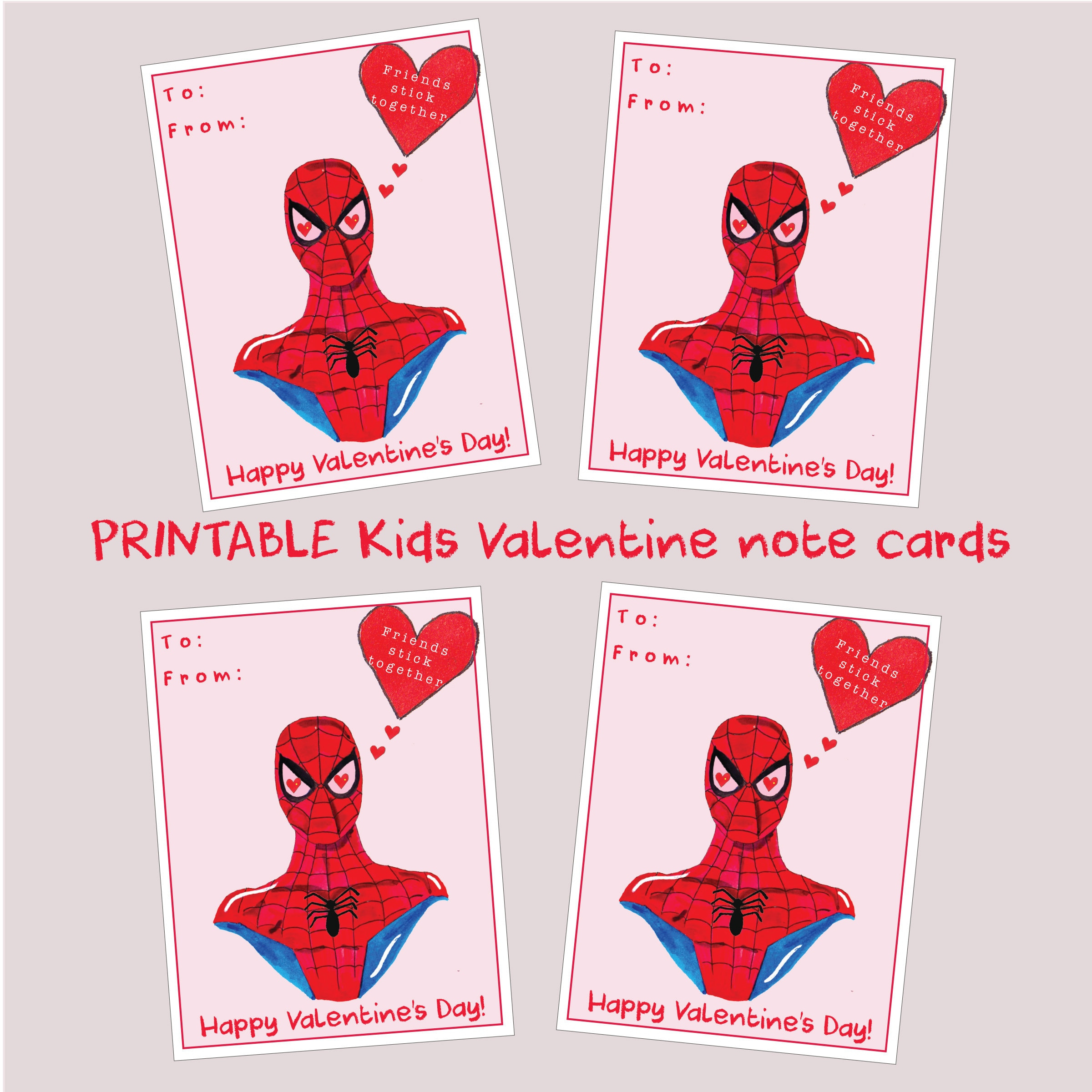 Kids Printable Spiderman Note Cards - Classroom Valentine - School pertaining to Printable Spiderman Valentines Cards