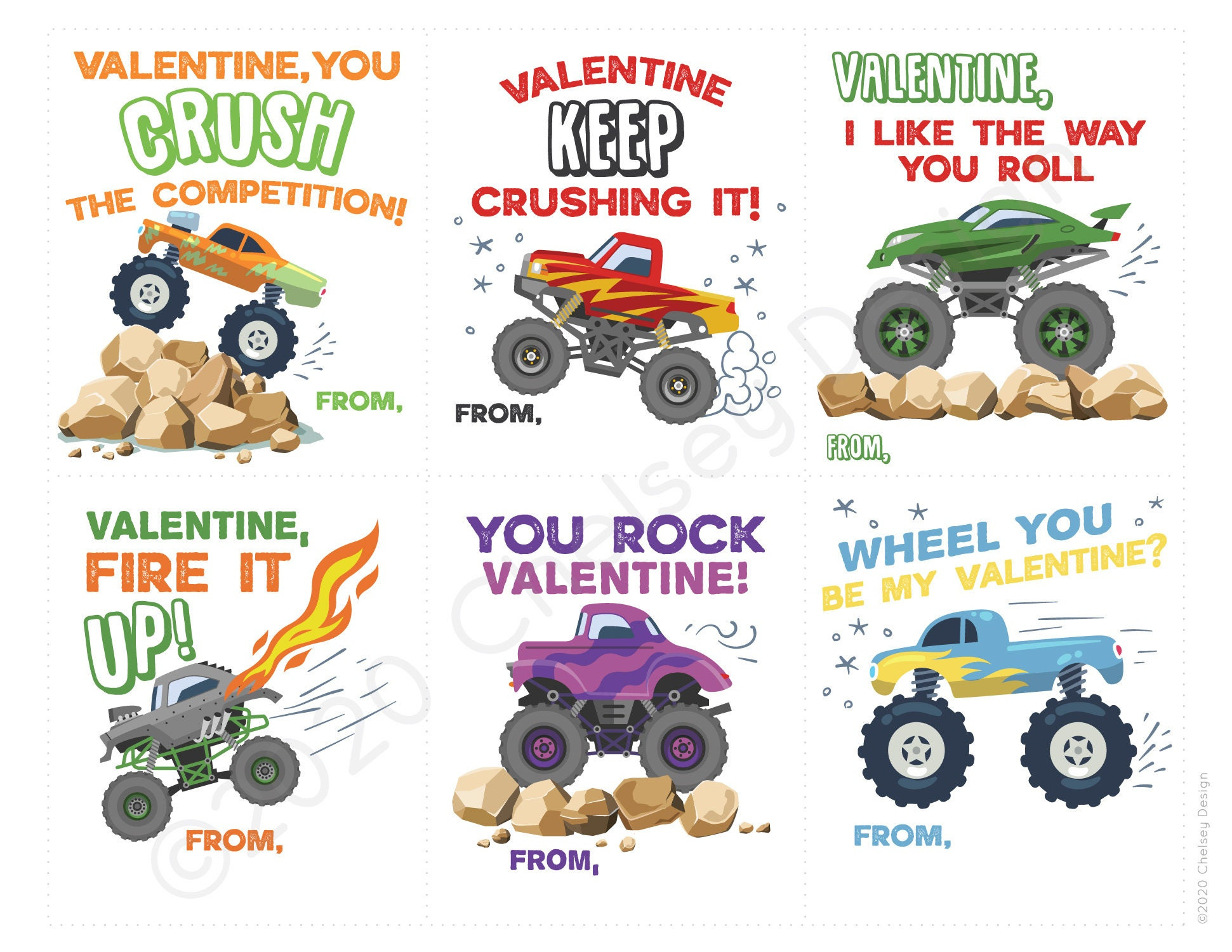 Monster Truck Valentines - Printable Valentines - Truck - Truck with Monster Truck Valentine Printables