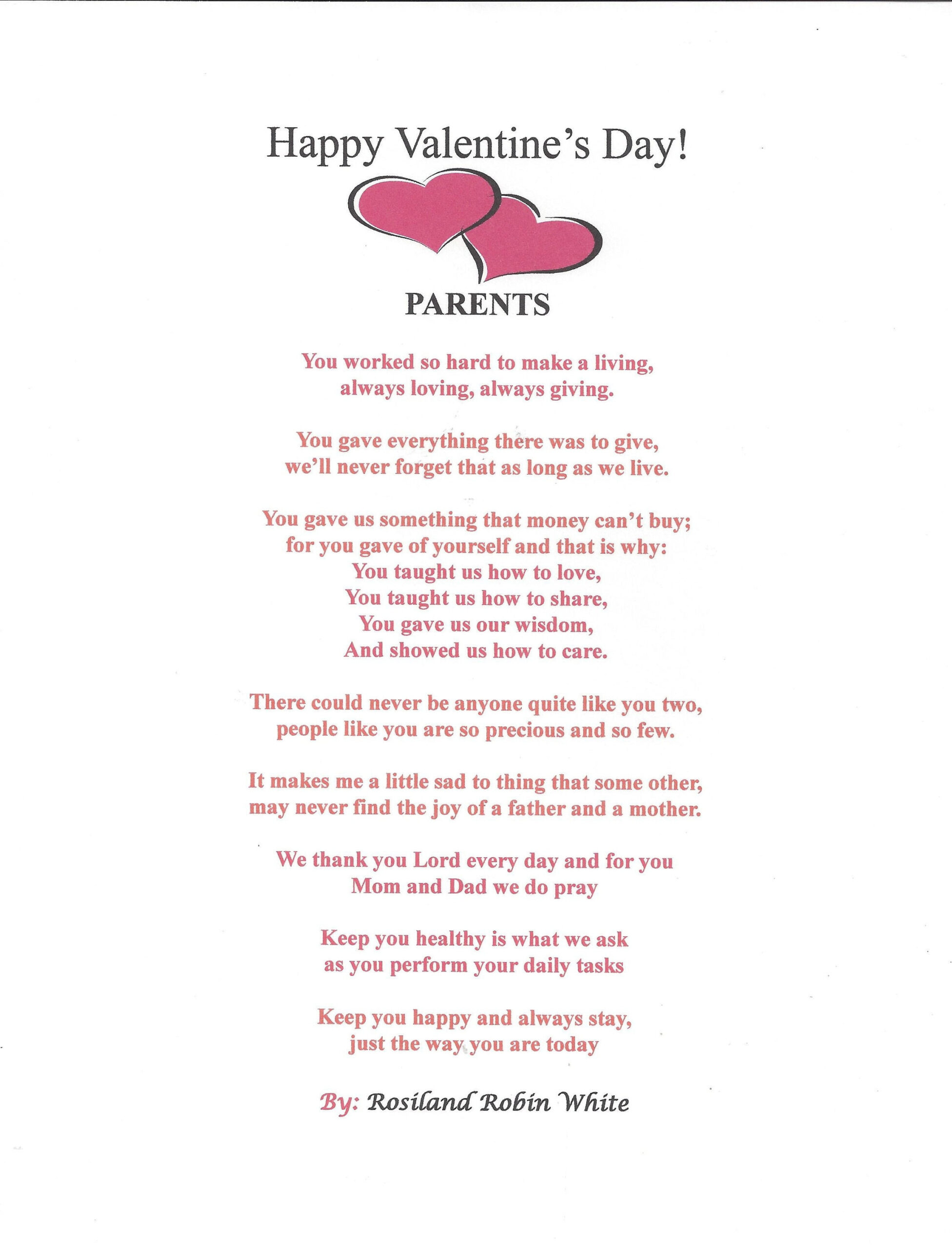 Parents Poem For Valentine'S Day - Etsy throughout Printable Valentine Poem From Child to Parent