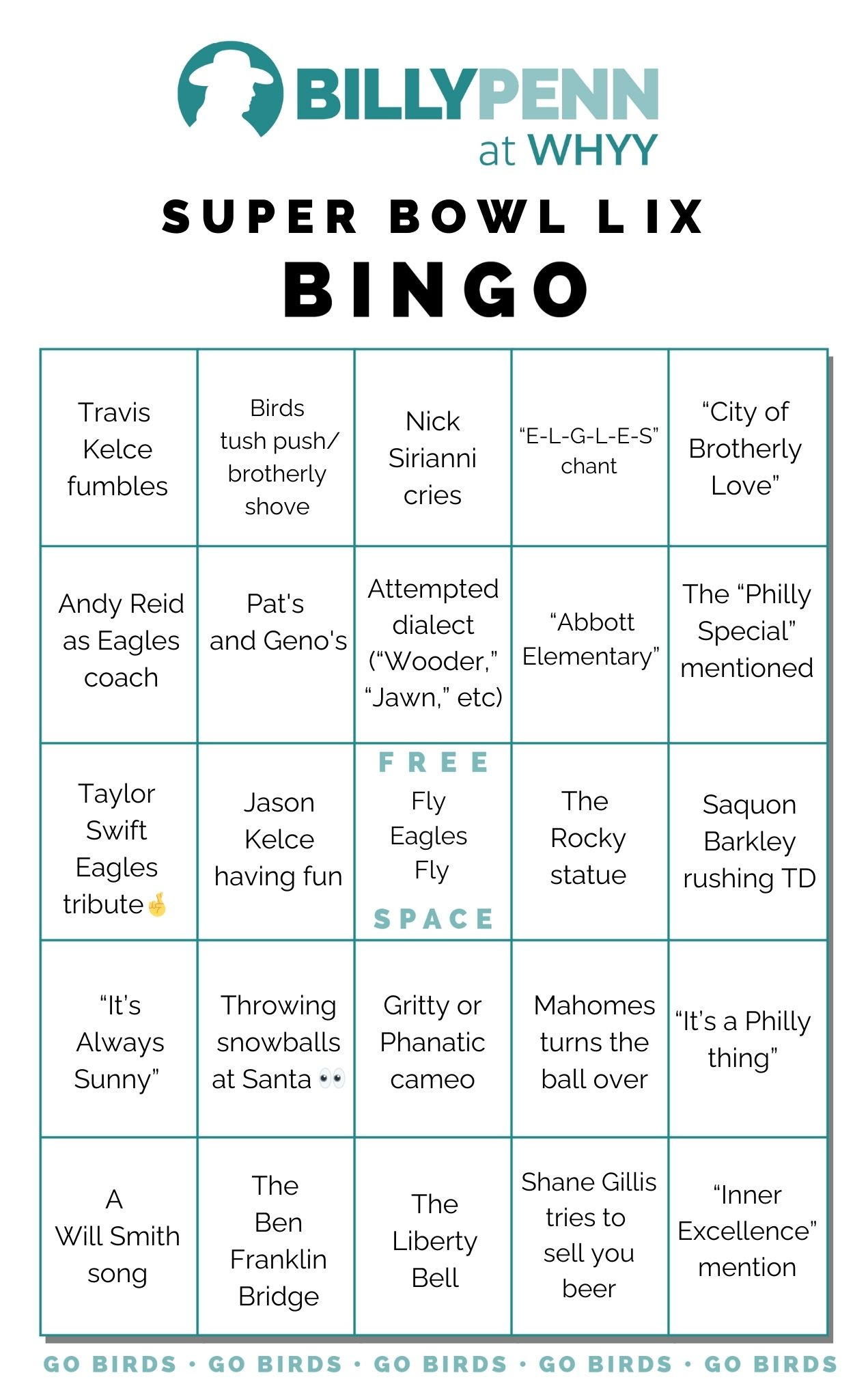 Play Philly Super Bowl 59 Bingo — 2 Printable Gameboards inside Super Bowl Bingo Printable