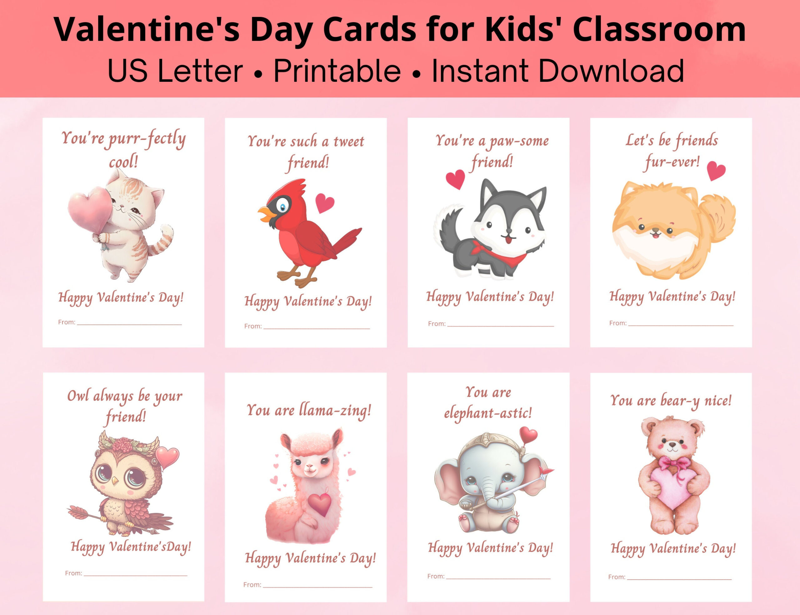 Printable Animal Valentine&amp;#039;S Day Cards For Kids; Cute Animal for Valentine&amp;amp;#039;s Day Cards For Kids Printable