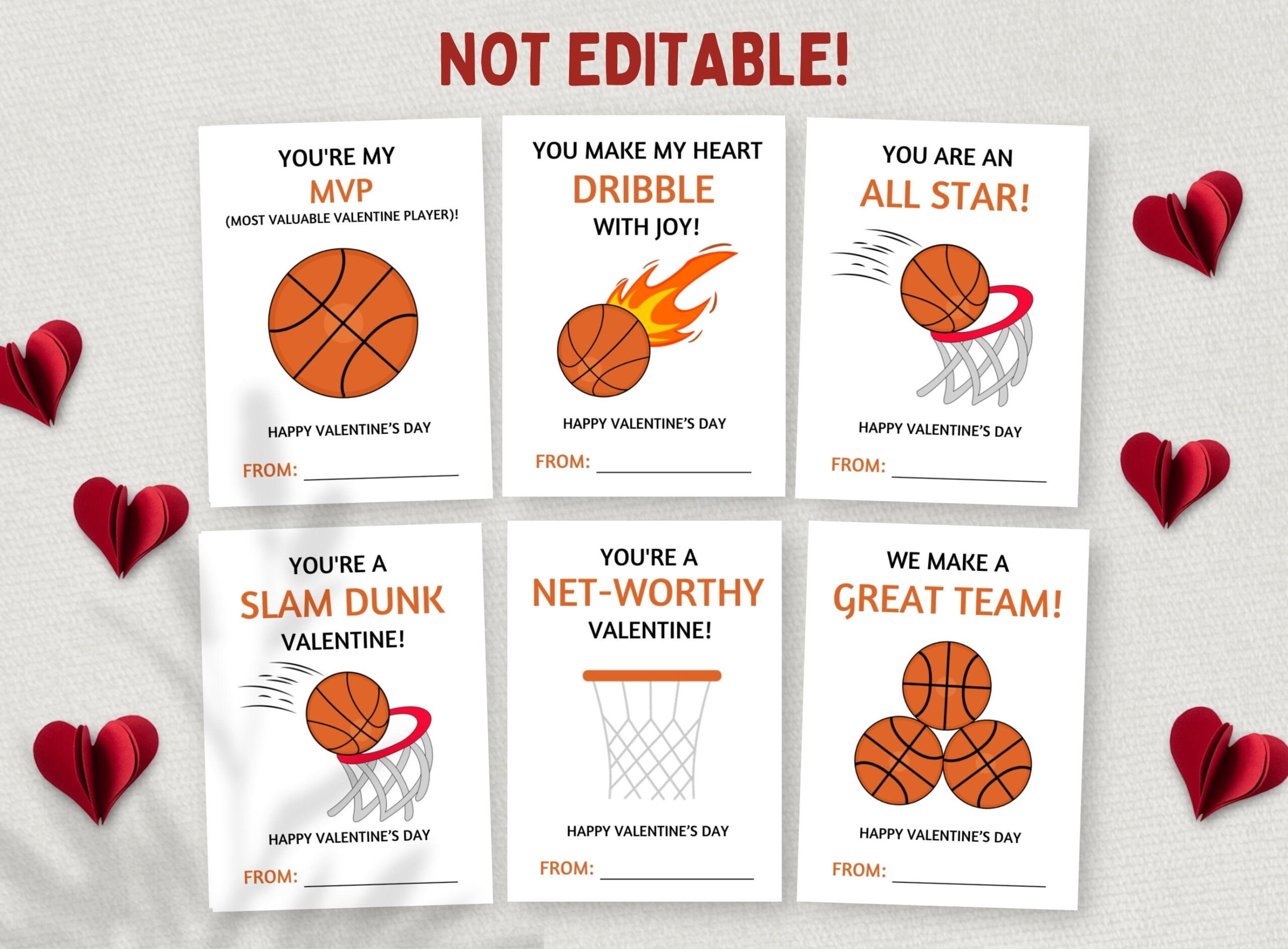 Printable Basketball Valentine&amp;#039;S Day Cards, School Valentine Exchange Gift  Tags, Classroom Valentines, Preschool Kids, Sports Valentine, Diy throughout Printable Basketball Valentine Cards