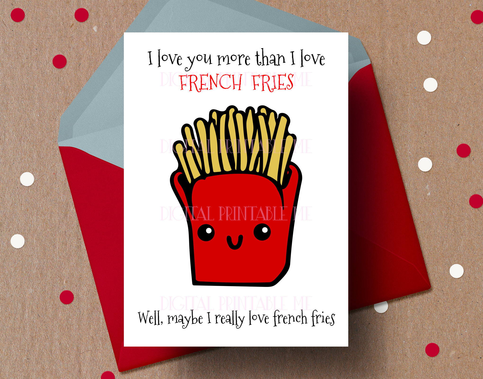 Printable Funny Valentine Card, I Love You More Than French Fries for Printable Funny Valentine Cards For Wife