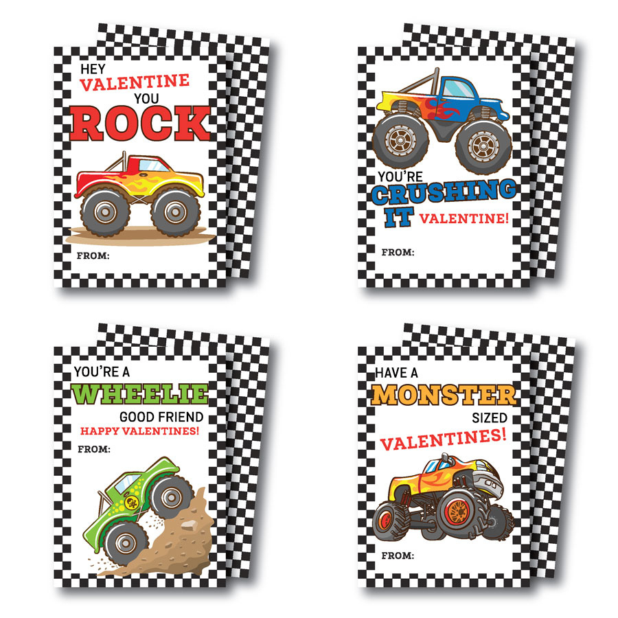 Printable Monster Truck Valentines Cards regarding Monster Truck Valentine Printables