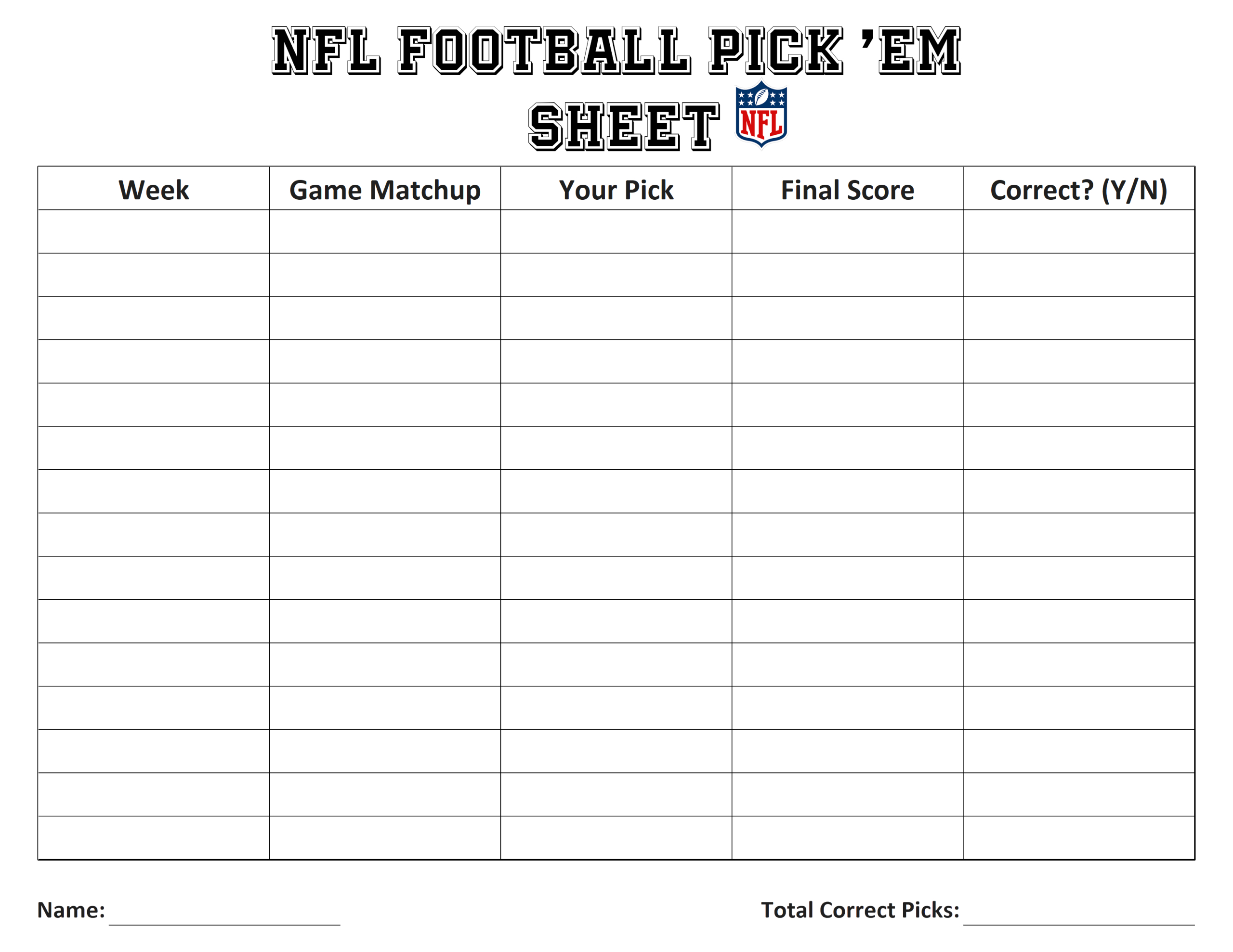 Printable Nfl Pick &amp;#039;Em Sheet Template For Weekly Football in Super Bowl Pick Em Printable