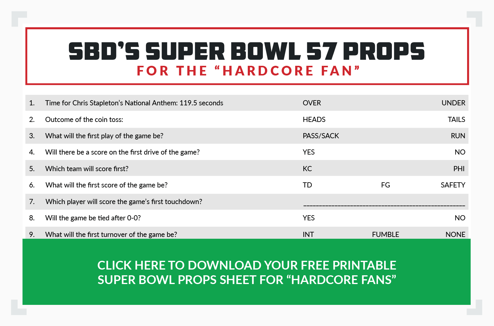 Printable Super Bowl 57 Props Sheet - Download The 2023 Sheet with Nfl Super Bowl Prop Bets Printable