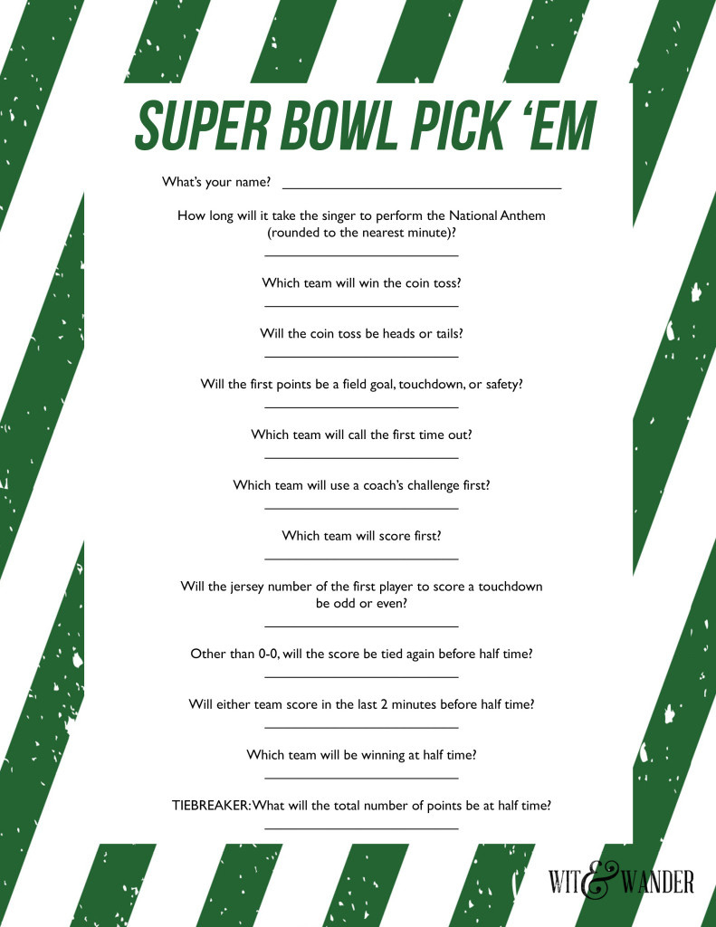 Printable Super Bowl Party Game - Wit &amp;amp; Wander with regard to Super Bowl Party Printables