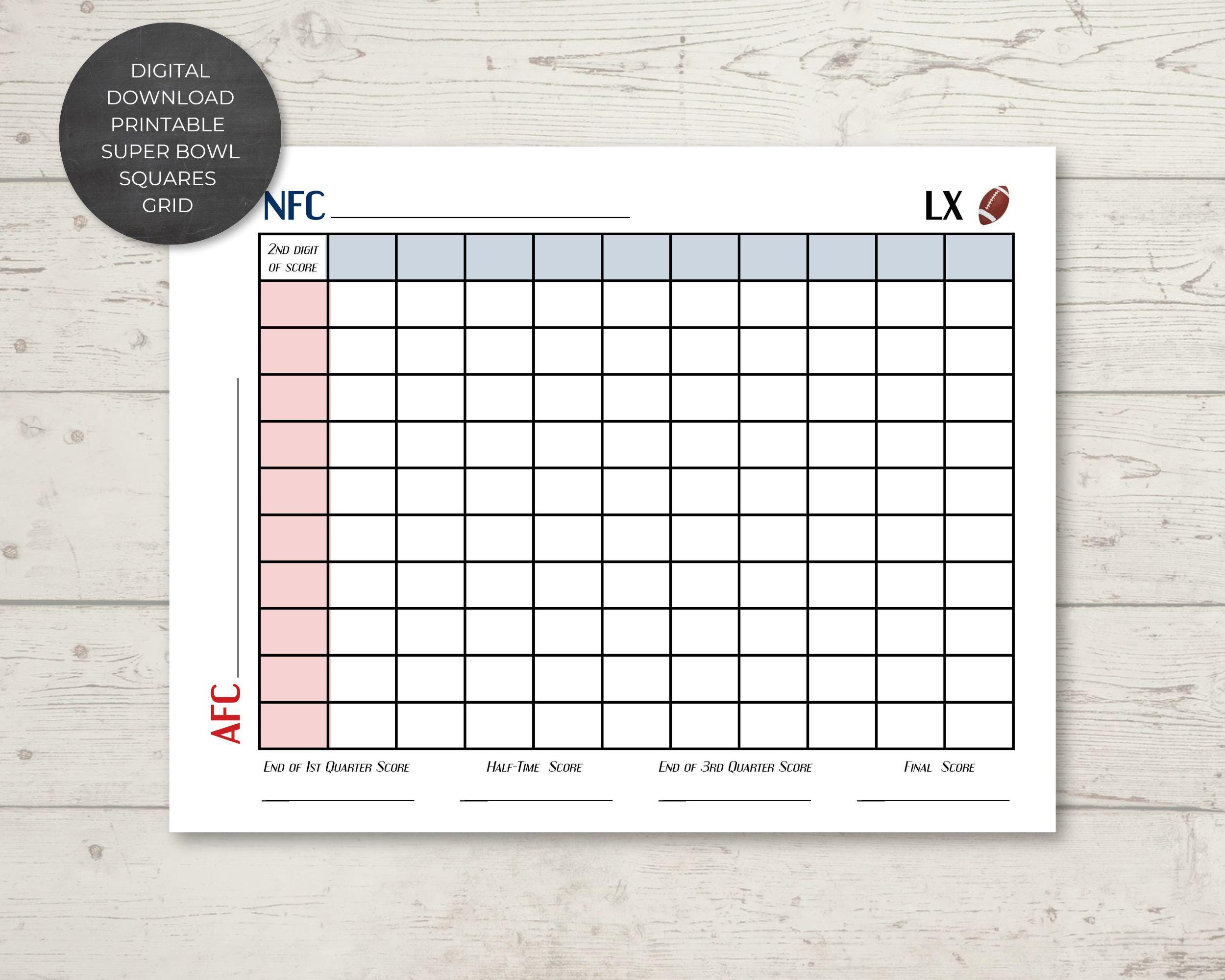 Printable Super Bowl Quadrate Gitter | Sofortiger Digitaler pertaining to Super Bowl 2026 Printables