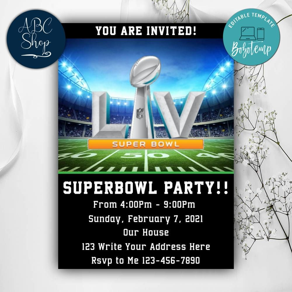Printable Superbowl Party Invitation Instant Download | Bobotemp Shop in Free Printable Super Bowl Party Invitations Templates Free