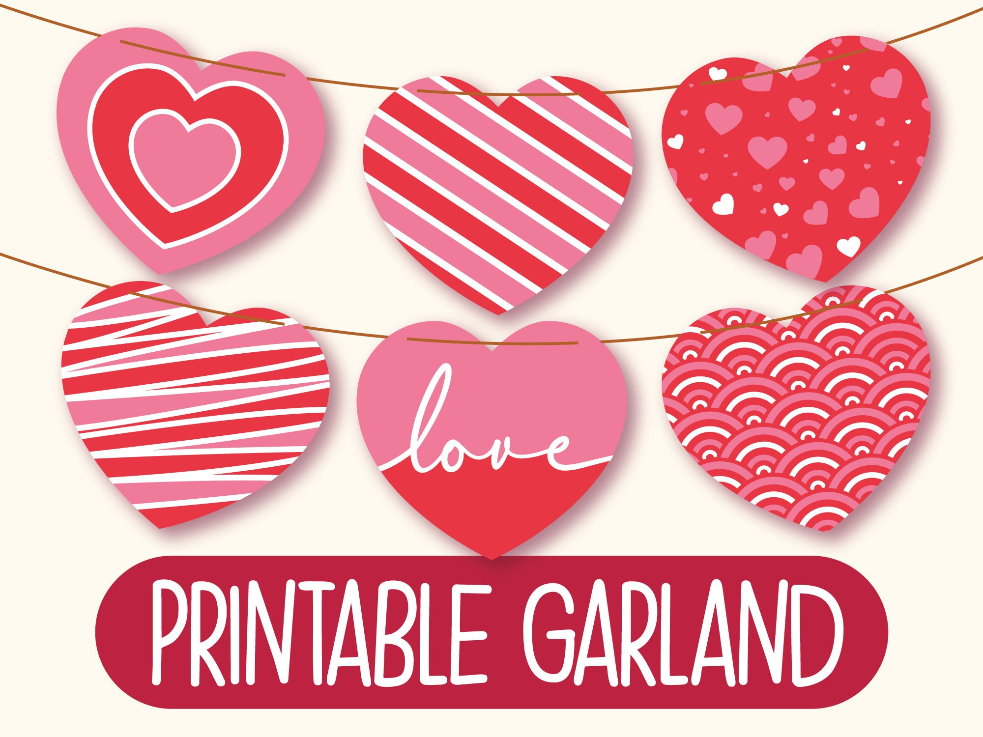 Printable Valentine&amp;#039;S Day Banner | Printable Heart Garland within Valentine&amp;#039;S Day Printable Decor