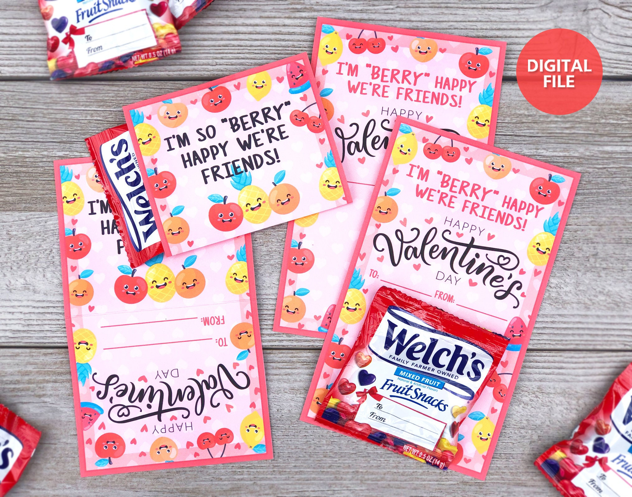 Printable Valentine&amp;#039;S Day Fruit Snack Cards, Berry Happy We&amp;#039;Re with regard to Fruit Snack Valentine Printable