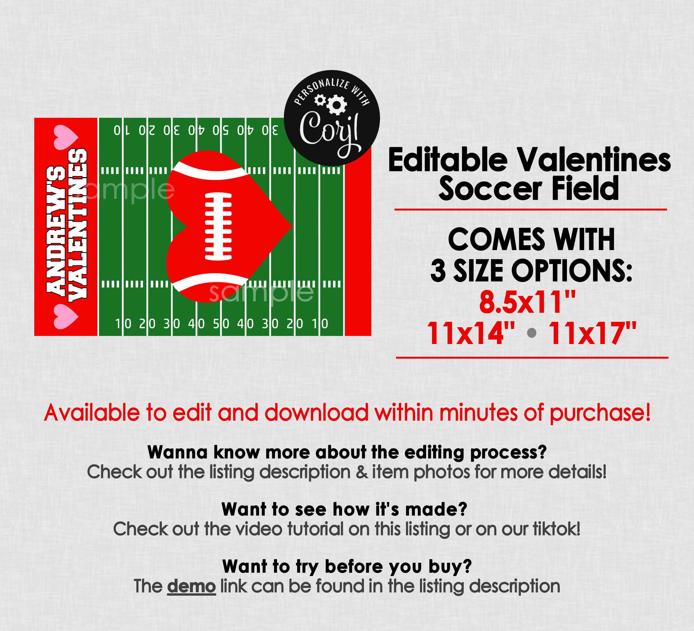 Printable Valentines Football Field For Box - Editable Instant for Printable Football Field For Valentine Box