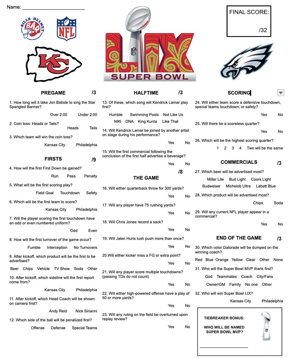 Probably My Favourite Part Of The Super Bowl Is Making Up The Prop with regard to Super Bowl Commercial Prop Bets Printable