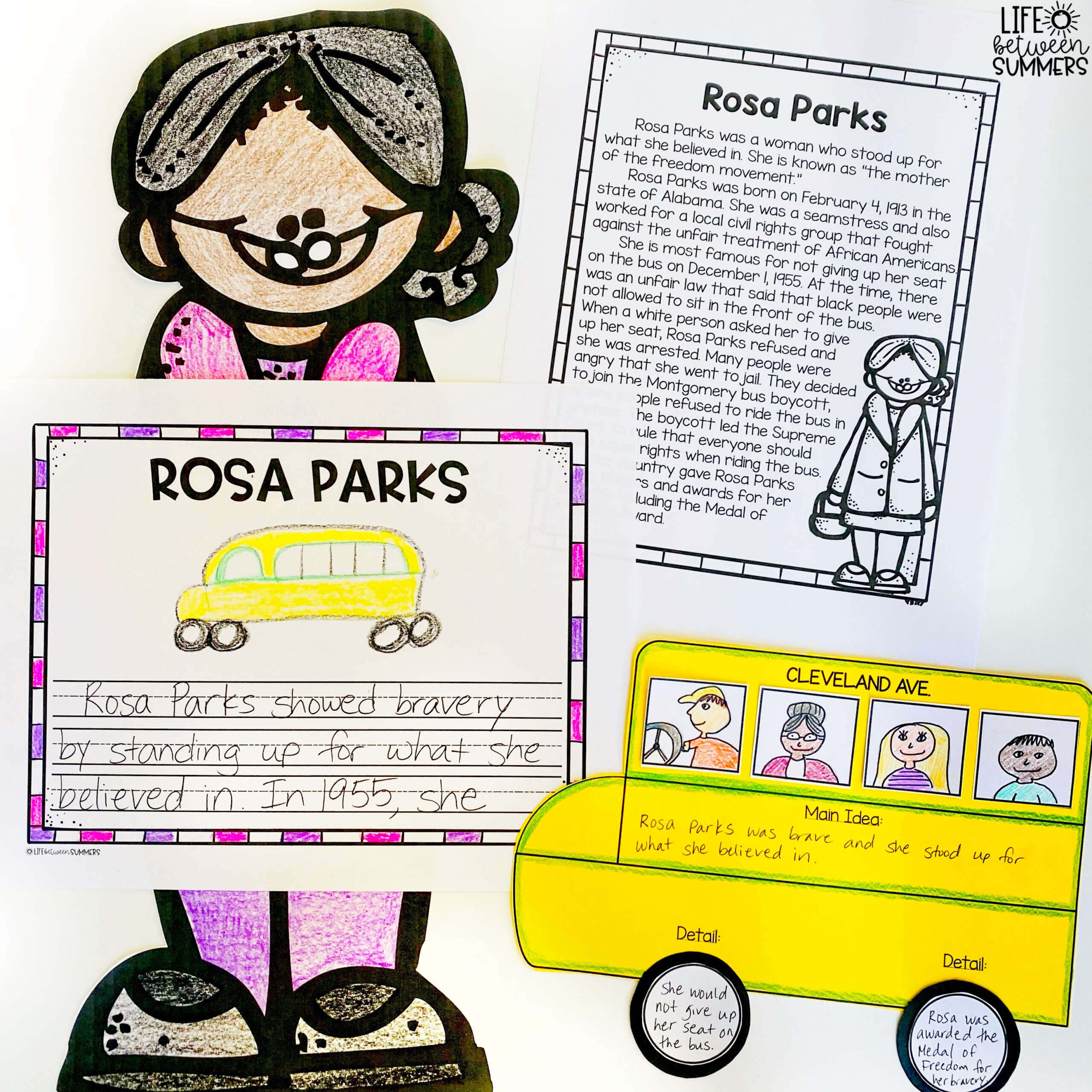 Rosa Parks Activities With Close Reading, Writing, Main Idea &amp;amp; Details Bus  Craft - Life Between Summers in Rosa Parks Bus Craft Printable