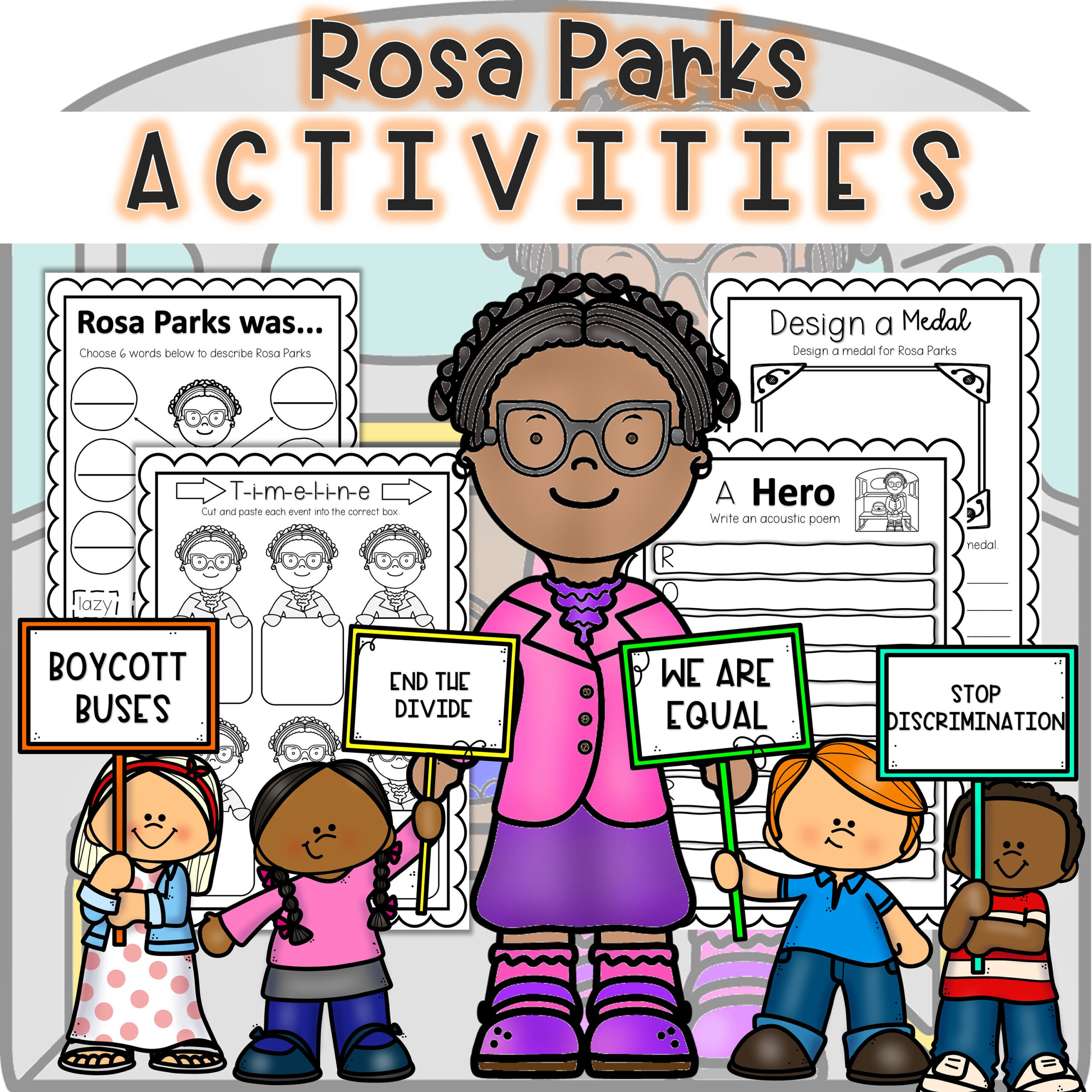 Rosa Parks Activities/Worksheets For Kids - Etsy Uk in Rosa Parks Kindergarten Printable