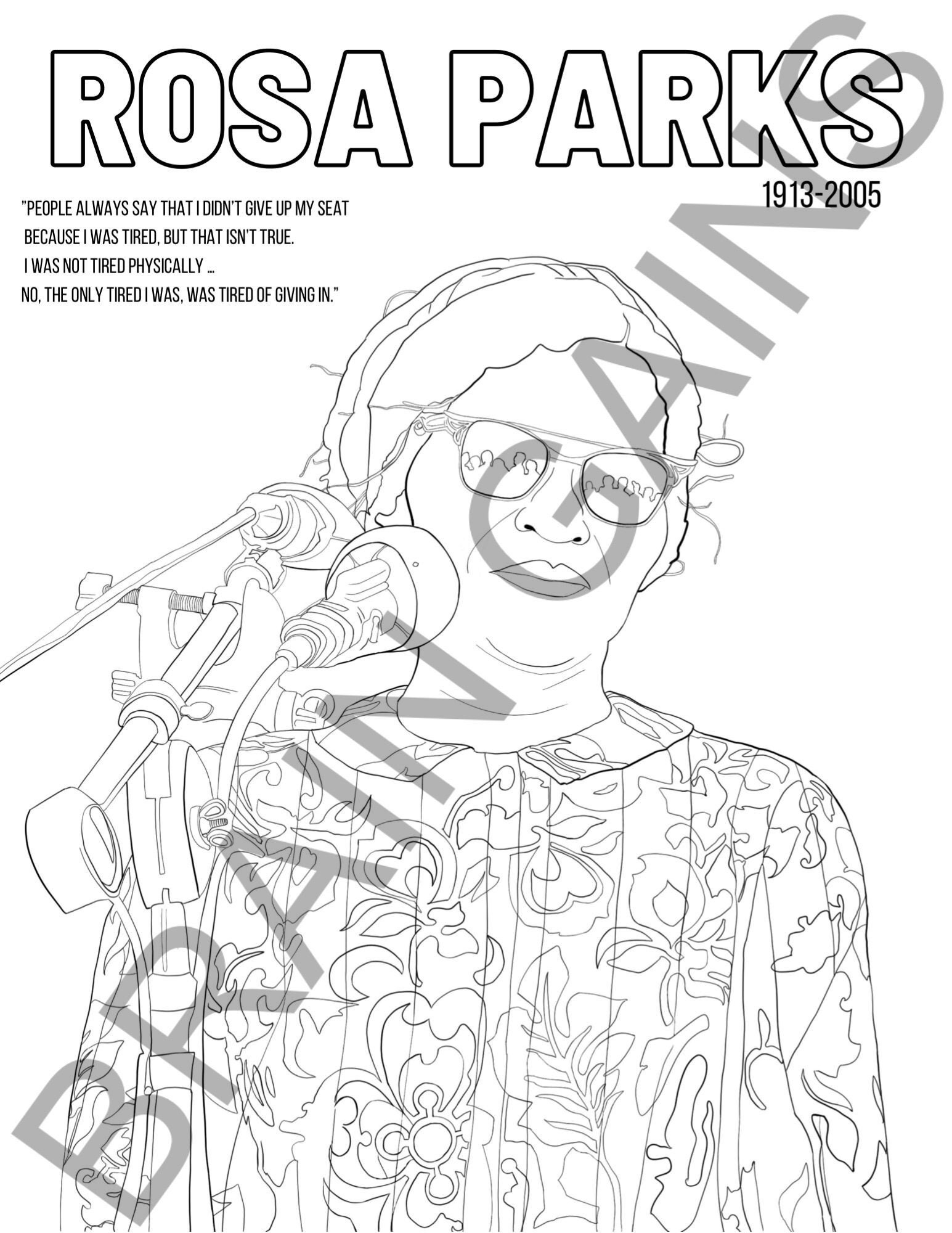 Rosa Parks Coloring Page Digital Download Printable (Brave regarding Printable Pages About Rosa Parks