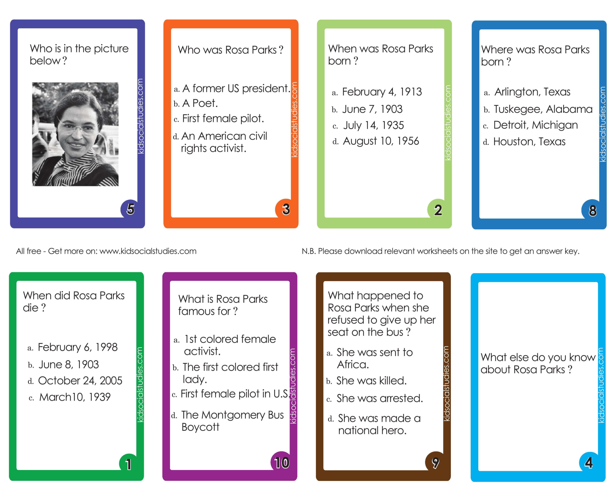 Rosa Parks Flash Cards Pdf Printable Downloads in Printable Facts About Rosa Parks