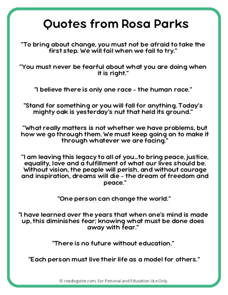 Rosa Parks Quotes | Free Printable Pdf Posters with Rosa Parks Free Printable