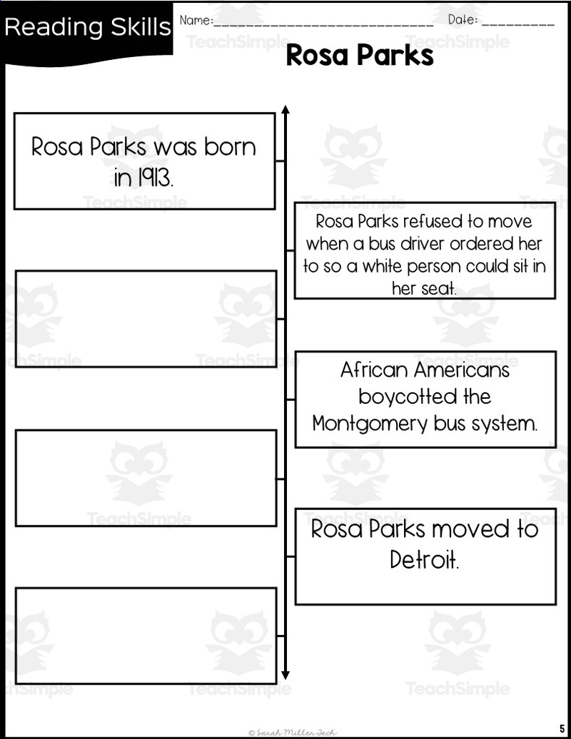 Rosa Parks Reading Packet within Rosa Parks Printable Biographical Timeline Black And White