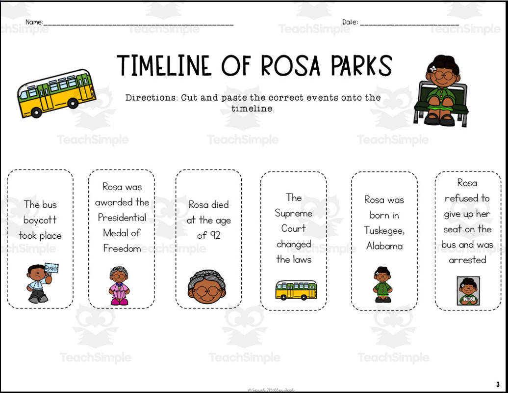 Rosa Parks Timeline Cut And Paste intended for Rosa Parks Printable Activities