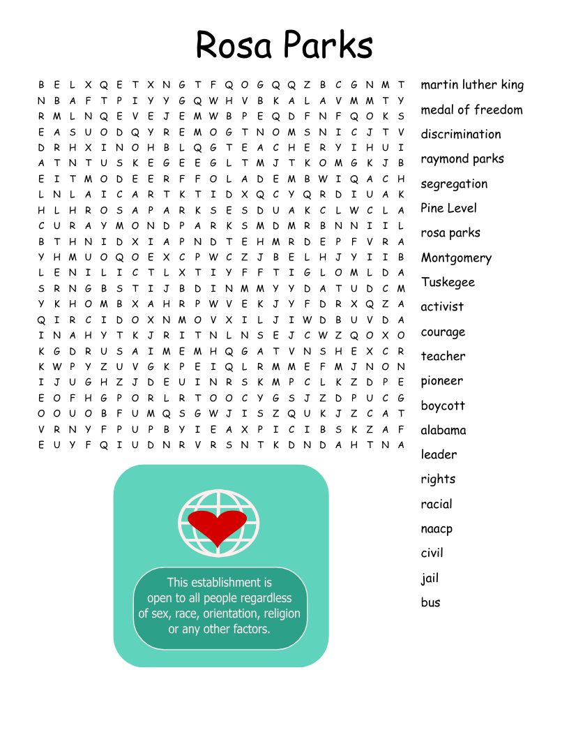 Rosa Parks Word Search - Wordmint for Rosa Parks Word Search Printable