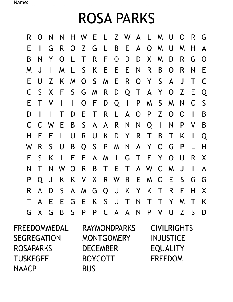 Rosa Parks Word Search - Wordmint with regard to Rosa Parks Word Search Printable
