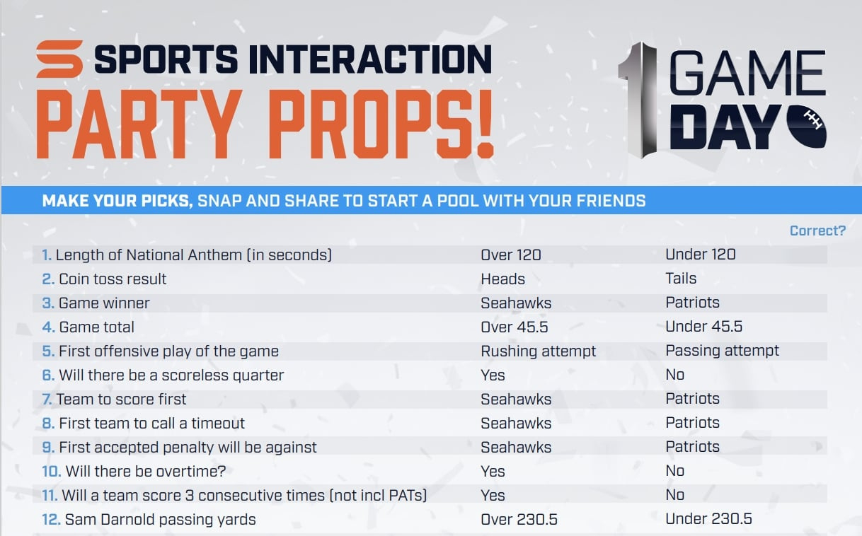 Seahawks Vs. Patriots: 2026 Super Bowl Printable Party Prop Bet with Super Bowl Prop Sheet 2026 Printable