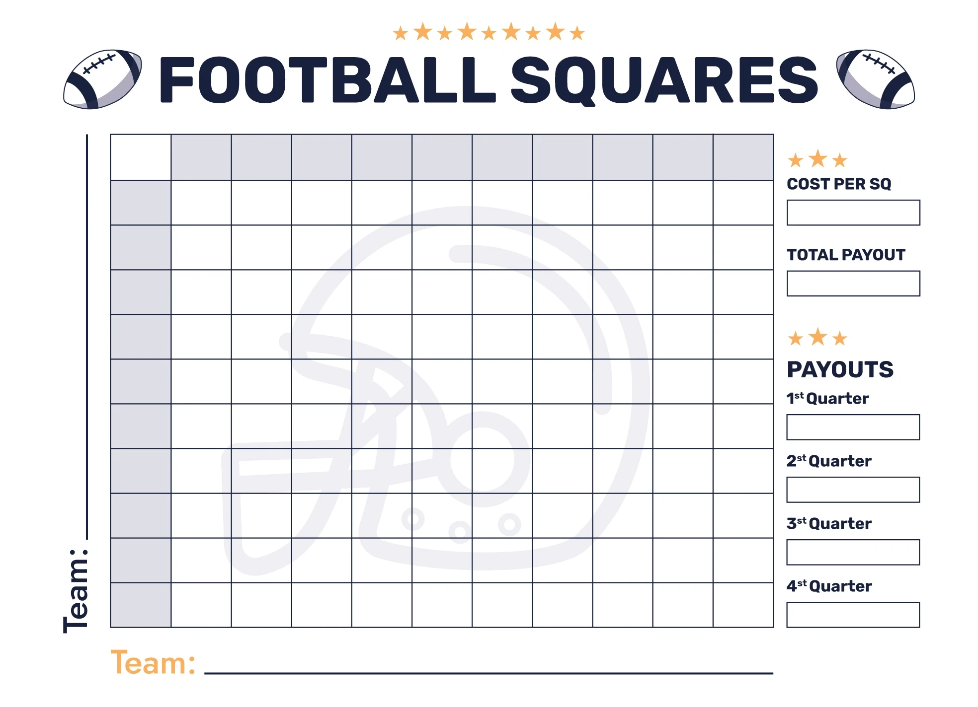 Super Bowl 100 Squares Free Google Docs Template - Gdoc.io pertaining to Super Bowl Box Pool Printable
