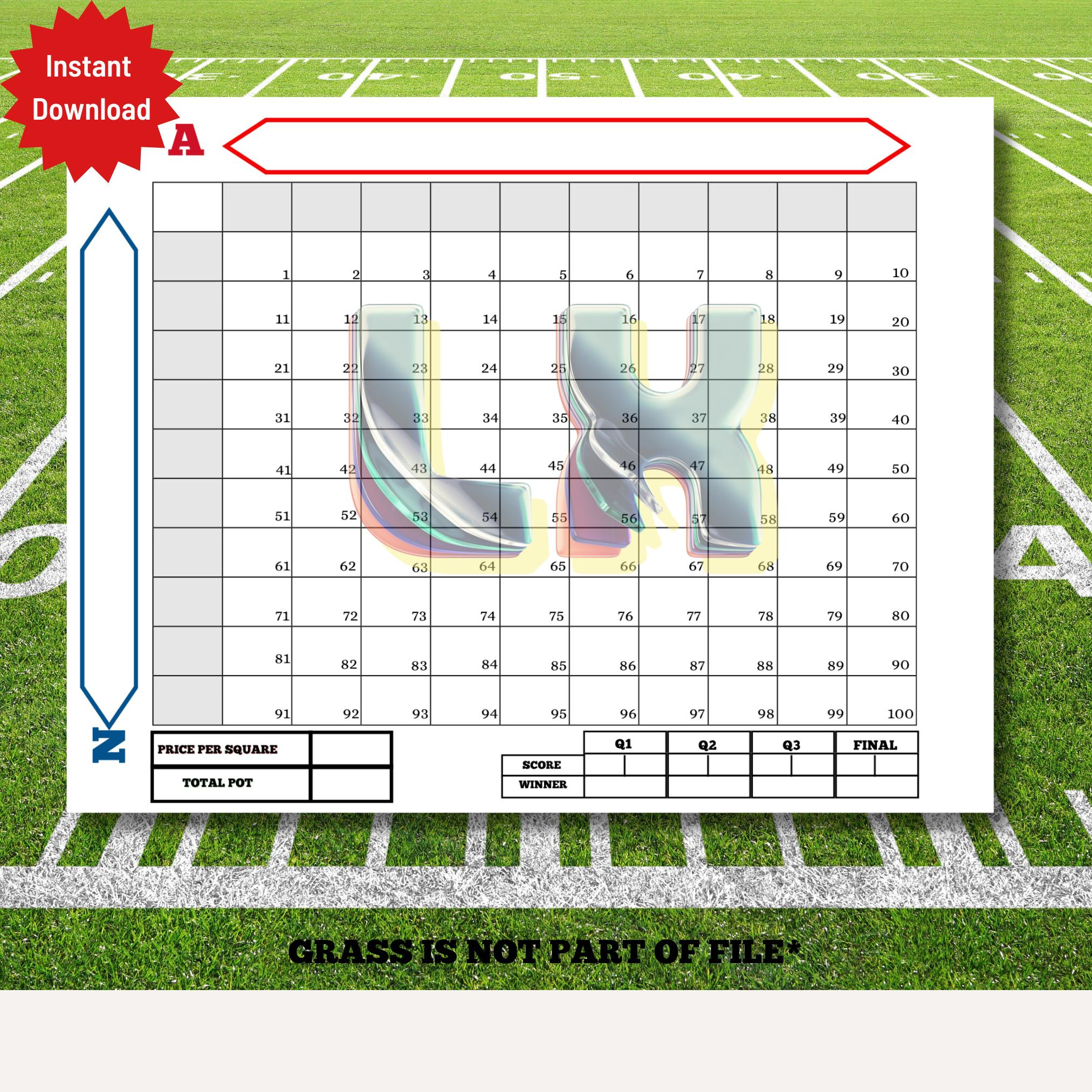 Super Bowl 2026 Football Squares Grid, Game 60, Lx (Pdf) - Etsy Israel with regard to Printable Super Bowl Pool Template 2026