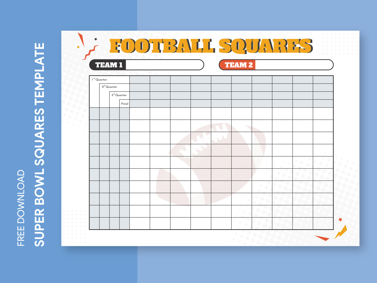 Super Bowl Football Squares Free Google Docs Templategdoc On regarding Printable Super Bowl Sheets